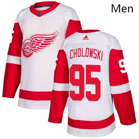 Mens Adidas Detroit Red Wings 95 Dennis Cholowski Authentic White Away NHL Jersey